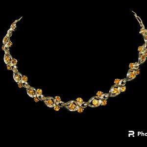 Coro Vintage Signed Gold Tone With Amber Colored Stones